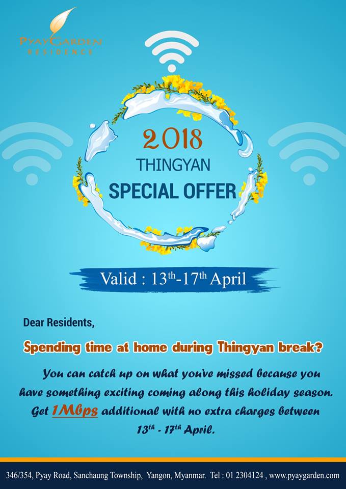 Thingyan Special Offers (Valid from 13th-17th April 2018)